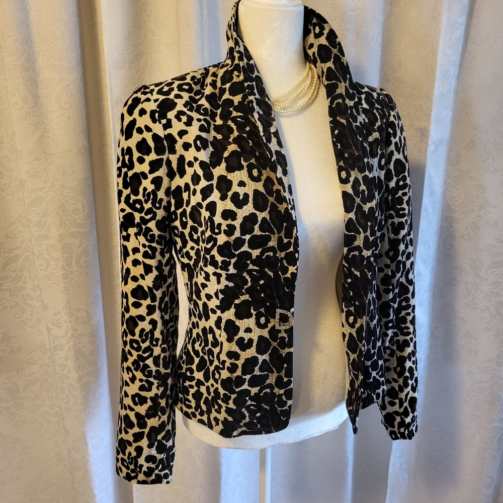 Vintage Nygard Collection Women Animal Print Blazer, Size 8, Black, Cream